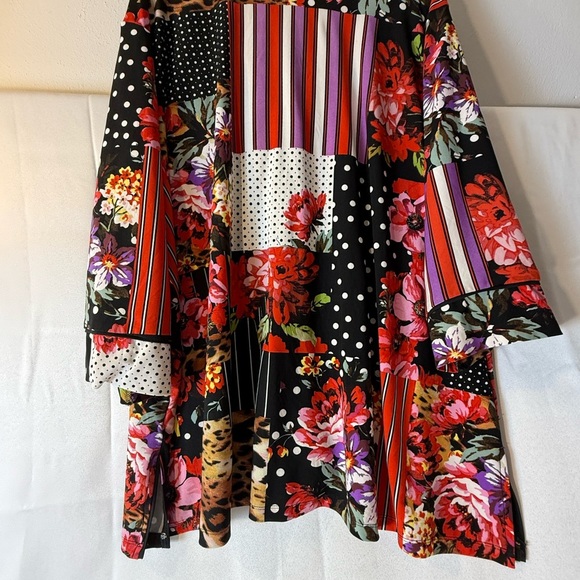 Attitudes by Renee Red and Pink Boxy Button Down Blouse - Picture 2 of 16